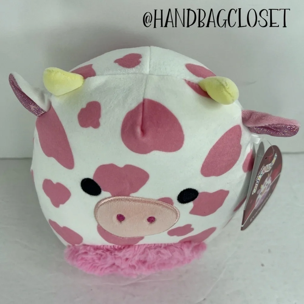 Squishmallow Pink Cow Evangelica Stuffed Animal and Keychain Set